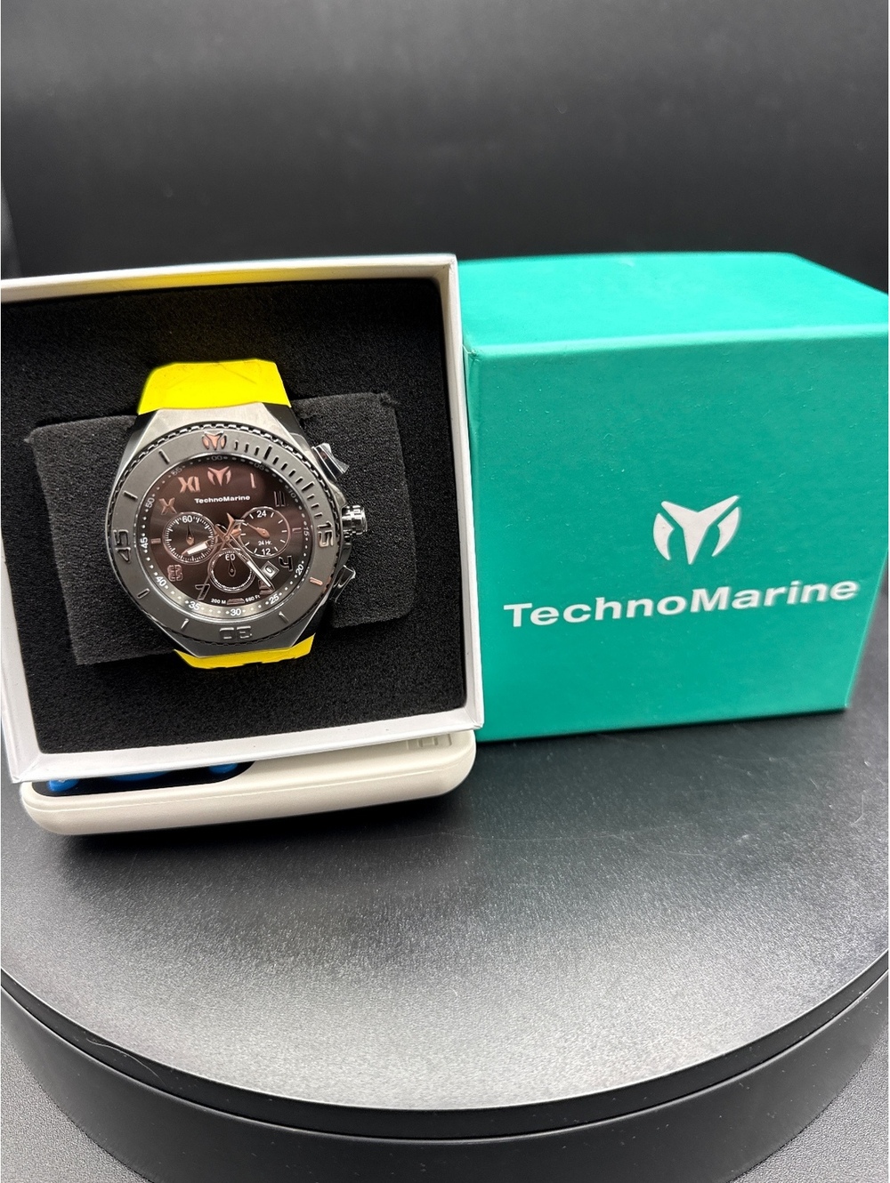 TechnoMarine Stainless Steel Chronograph Watch with Yellow Silicone Band
